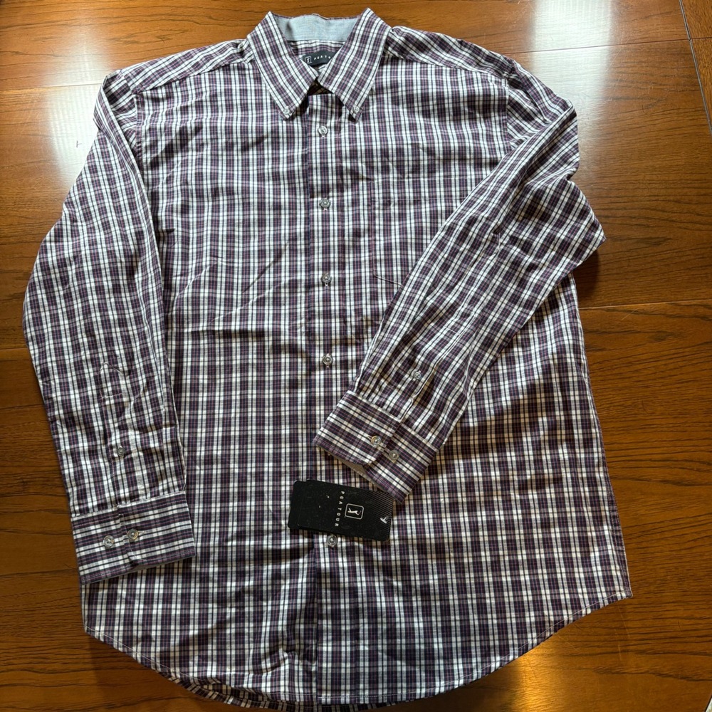 NWT PGA TOUR Mens Plaid Long Sleeve Button Up Shirt‎ Golf Casual Top Size L